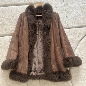 VINTAGE - Brown Suede & (Faux) Fur Coat